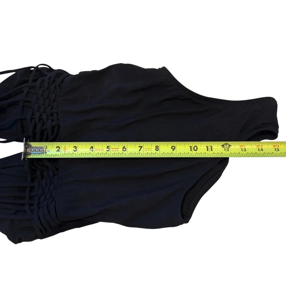 Badgley Mischka Black One Piece Swimsuit Plunge Braided Straps Size‎ 6